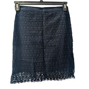 LOFT Navy Blue Circle Lace Skirt Cotton Lined Size 0 Back Zip‎ Feminine Classic